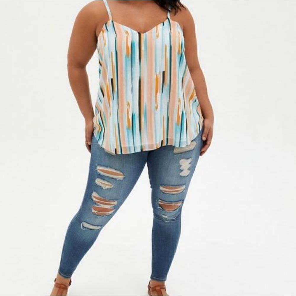Torrid Sophie Chiffon Swing Cami Tank Top Orange Blue White 1X Plus